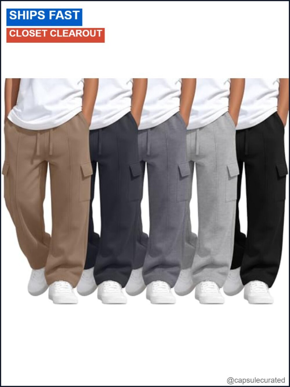 Boys Cargo Sweatpants Wide Leg School Pants 5-Pack Stretch